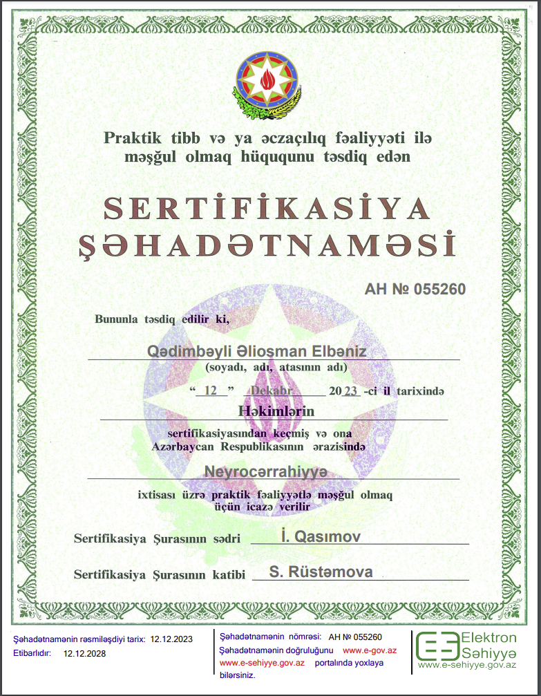 Praktik Tibb Fəaliyyəti Sertifikatı
