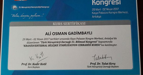 Kraniovertebral Birləşmə Stabilizasiya Cərrahiyyəsi Kursu